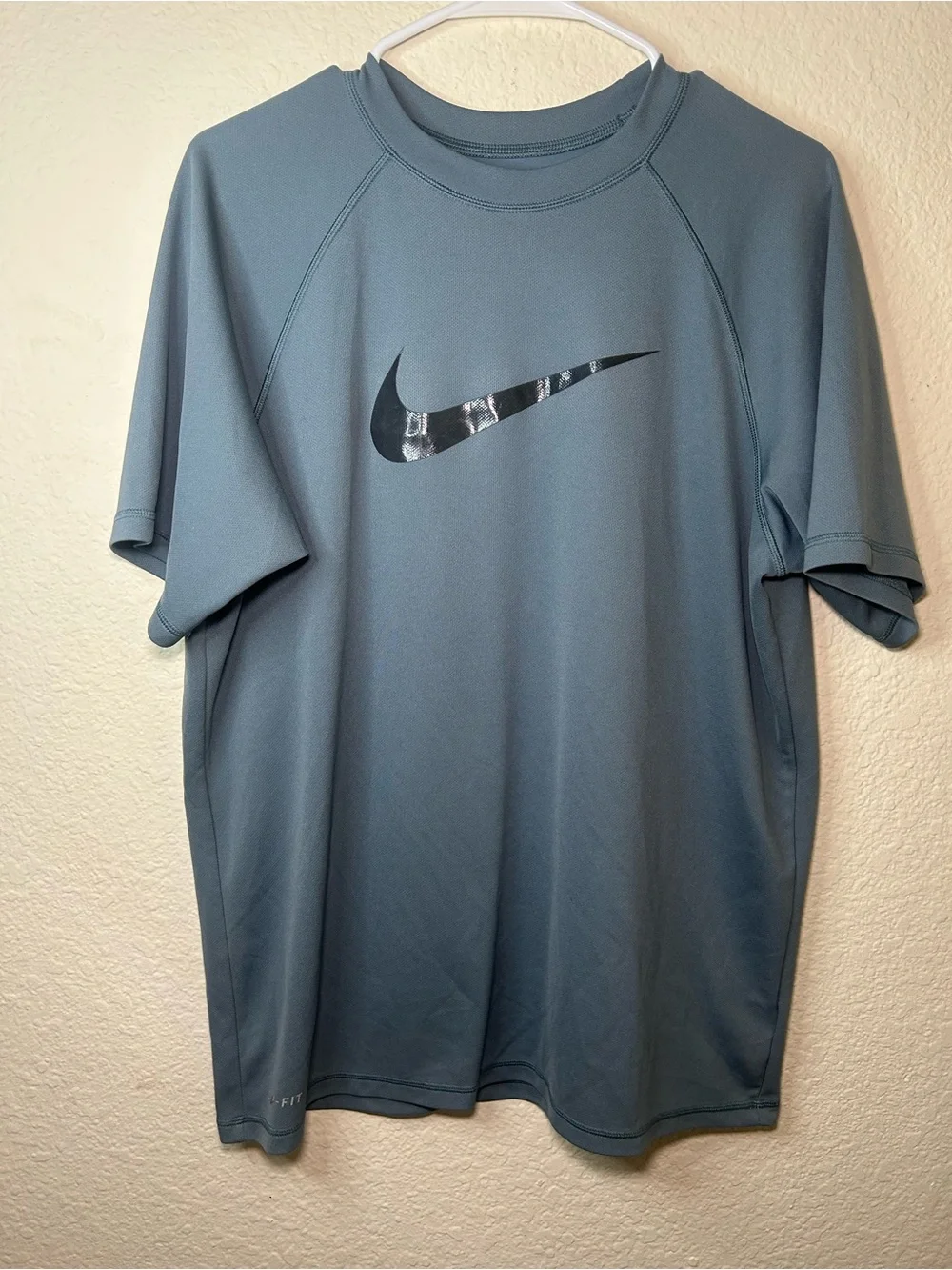 Nike Dri Fit Performance Tee Slate Blue Black Swoosh Short Sleeve Athletic Large